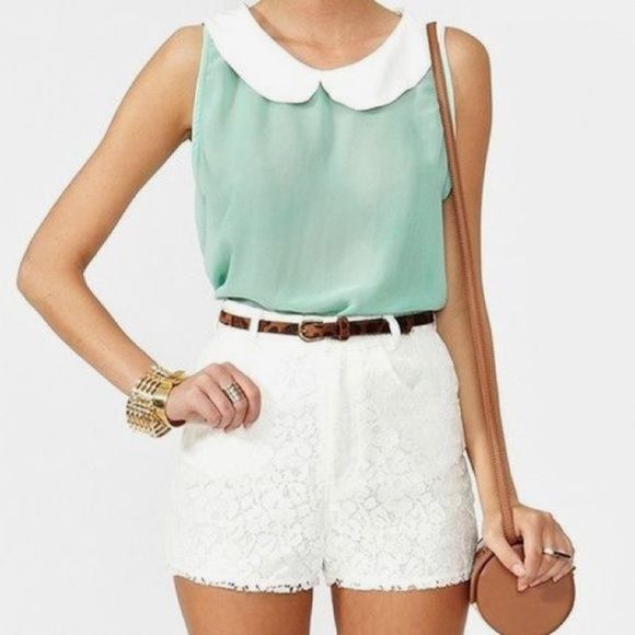 Philosophy by Republic Pants - Philosophy Lace Overlay White Denim Shorts